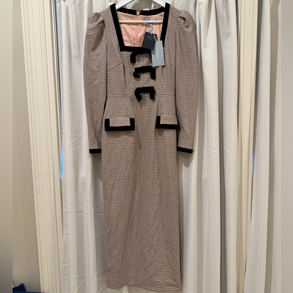 ANTONIO MELANI x Born on Fifth - Houndstooth Dress with Black Velvet Trim